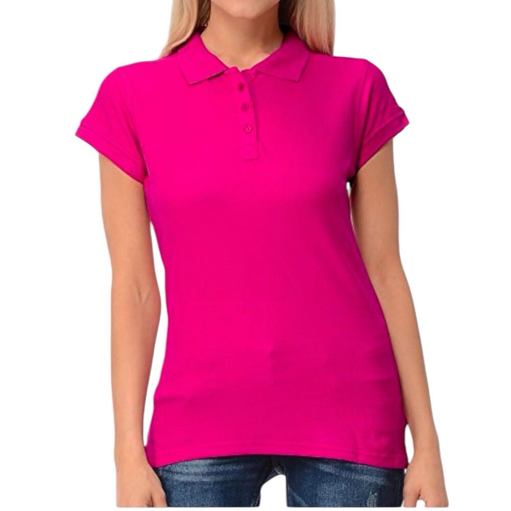 Womens Size Large Fuchsia Short Sleeve Uniform Polo Shirt NWT-School/Work/Casual